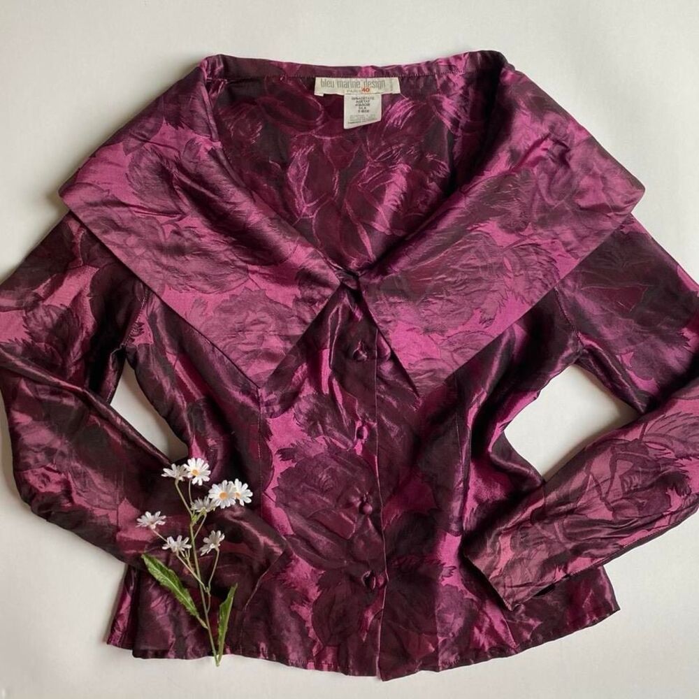 Vintage magenta floral blouse - Picture 1 of 8